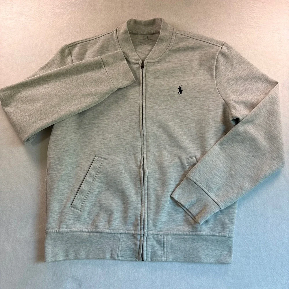 Polo Ralph Lauren Mens Grey Full Zip Bomber Sweatshirt Jacket Size L Pony Logo